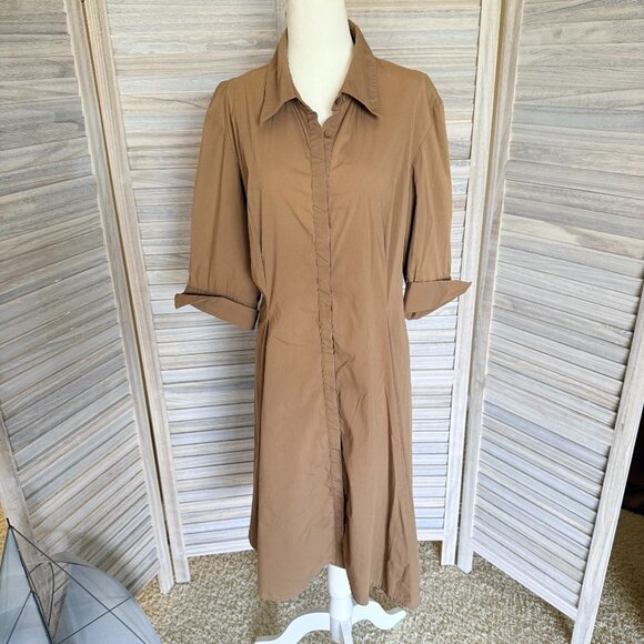 Elegant Light Brown Shirt Dress | Hidden Buttons | Flared Skirt | Plus-Size 20W - Picture 1 of 10